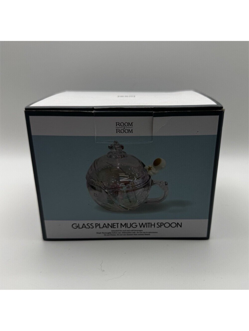 Room 2 Room Glass Planet Mug with Astronaut Spoon Iridescent New In Box Space